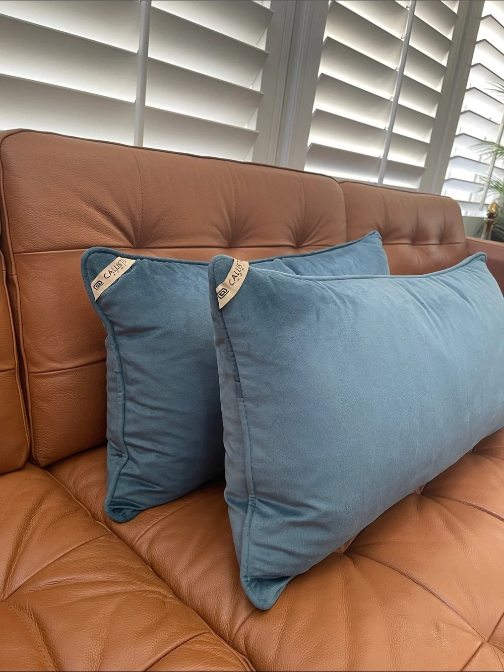 Callisto Home Blue Velvet Lumbar Accent Pillows - Set of 2